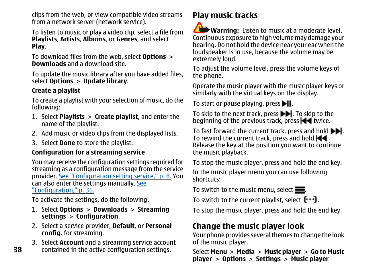 Play music tracks, Change the music player look | Nokia 5310 XpressMusi EN User Manual | Page 39 / 62