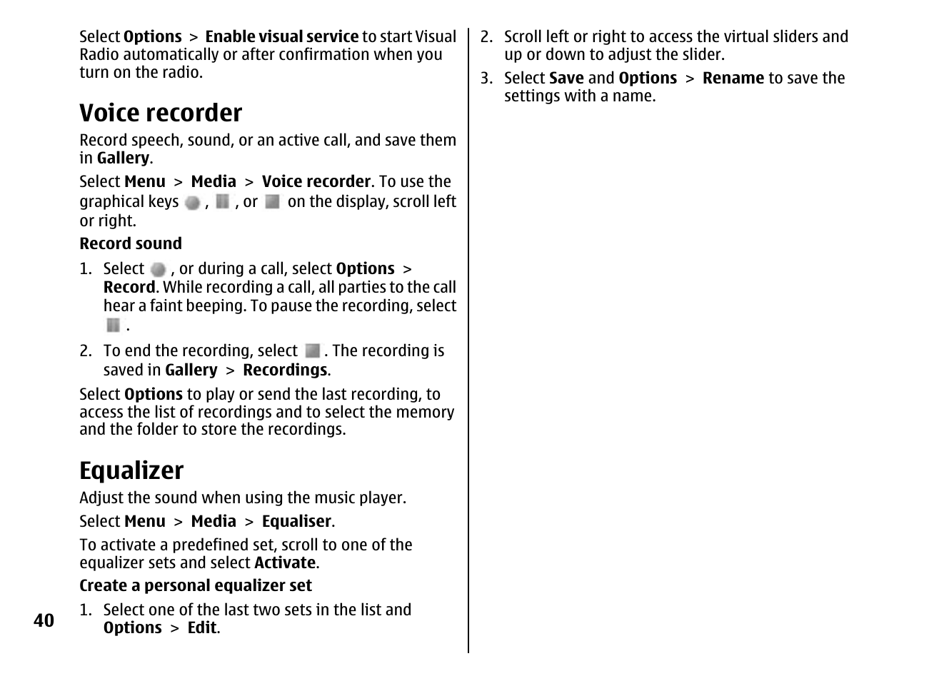 Voice recorder, Equalizer | Nokia 5310 XpressMusi EN User Manual | Page 41 / 62