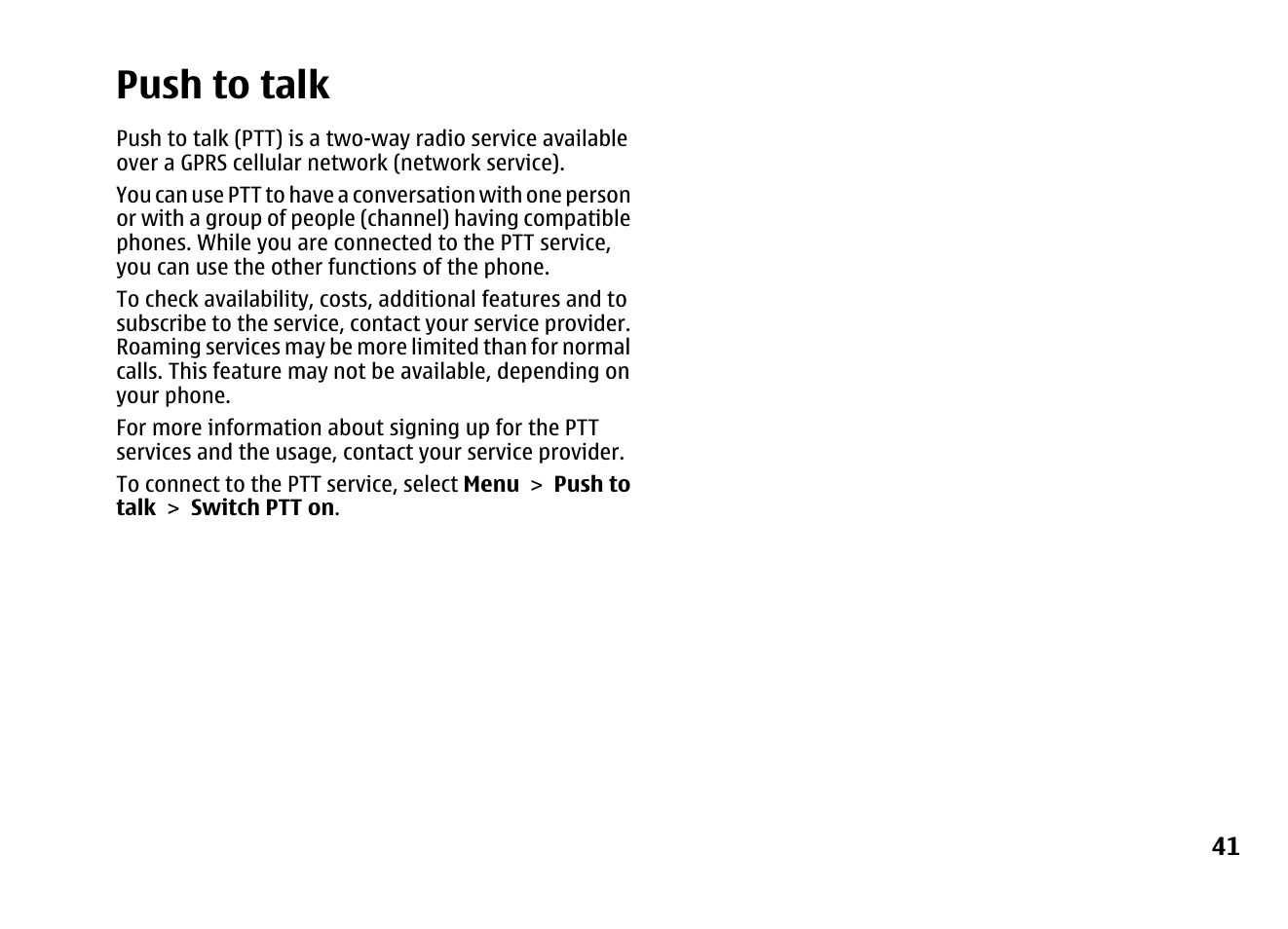 Push to talk | Nokia 5310 XpressMusi EN User Manual | Page 42 / 62