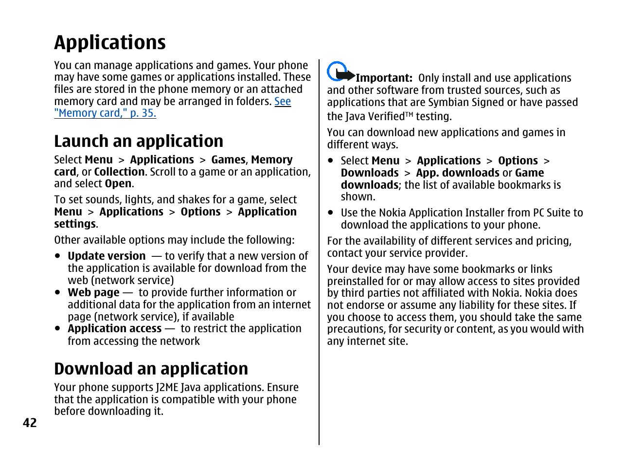 Applications, Launch an application, Download an application | Nokia 5310 XpressMusi EN User Manual | Page 43 / 62
