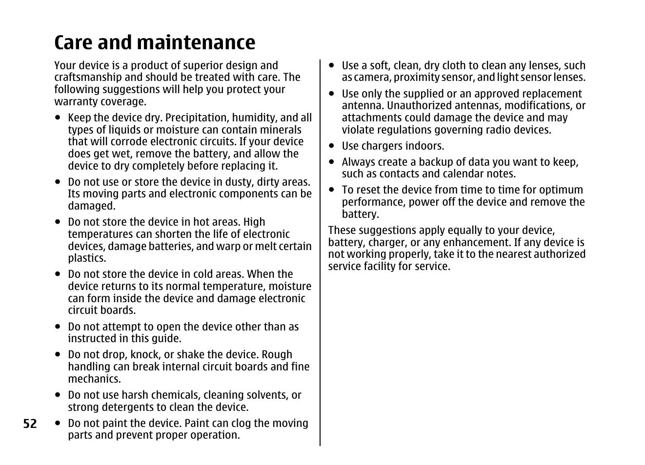 Care and maintenance | Nokia 5310 XpressMusi EN User Manual | Page 53 / 62