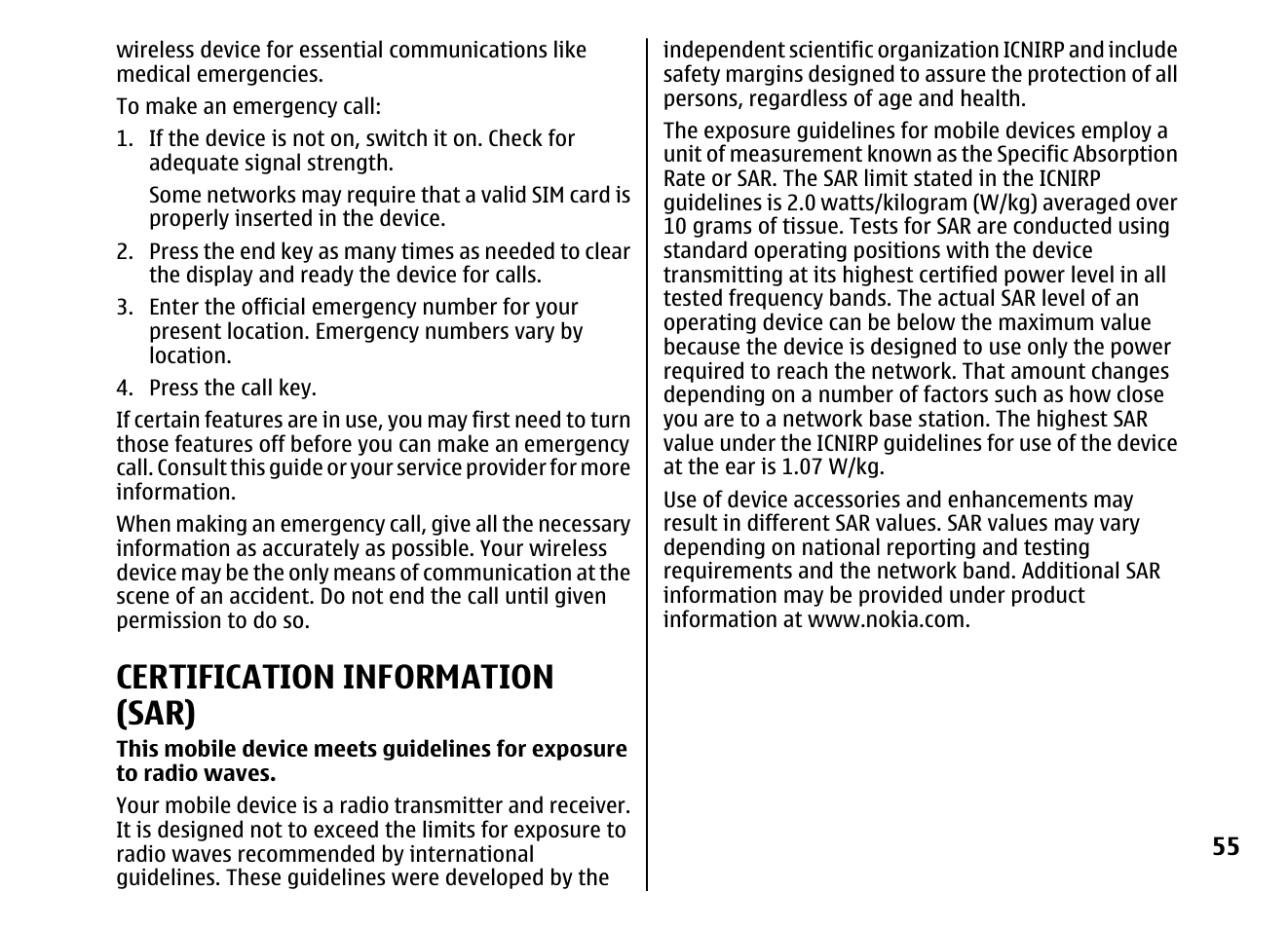 Certification information (sar) | Nokia 5310 XpressMusi EN User Manual | Page 56 / 62