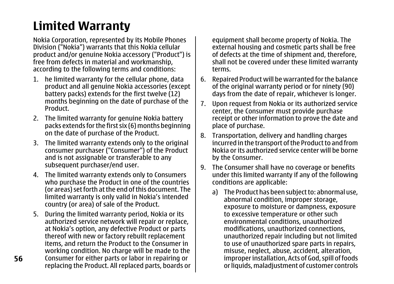 Limited warranty | Nokia 5310 XpressMusi EN User Manual | Page 57 / 62