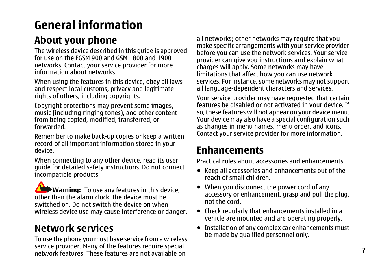 General information, About your phone, Network services | Enhancements | Nokia 5310 XpressMusi EN User Manual | Page 8 / 62