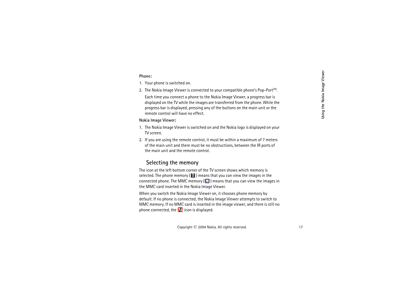 Selecting the memory | Nokia SU-5 User Manual | Page 17 / 20