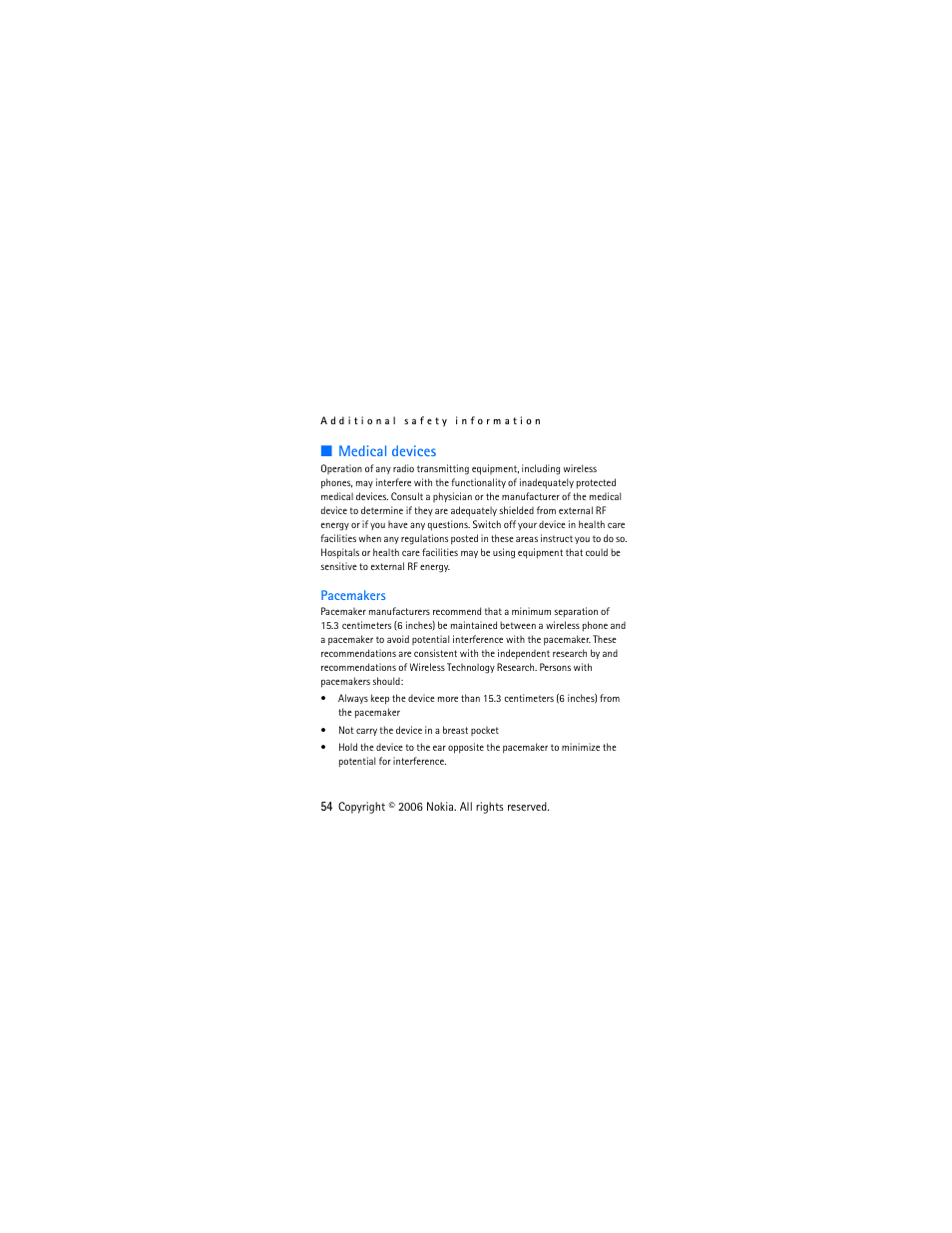 Medical devices | Nokia 2610 User Manual | Page 55 / 63