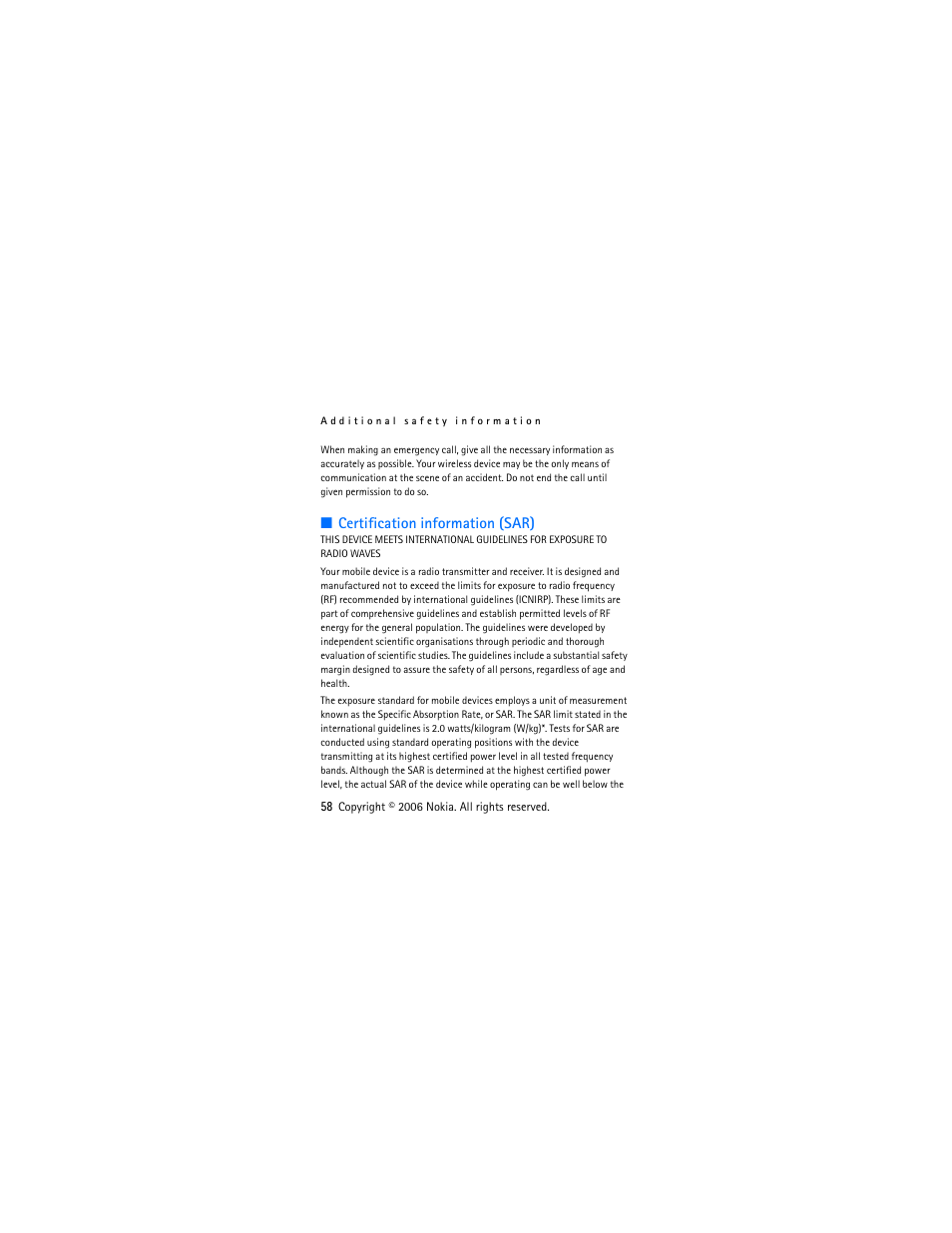 Certification information (sar) | Nokia 2610 User Manual | Page 59 / 63