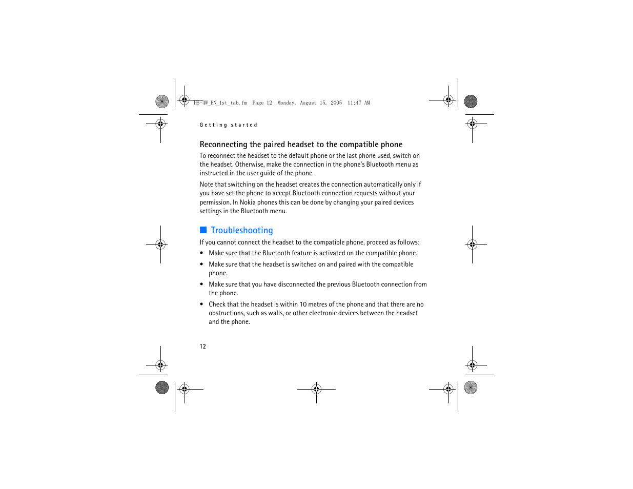 Troubleshooting | Nokia HS 4W User Manual | Page 12 / 110