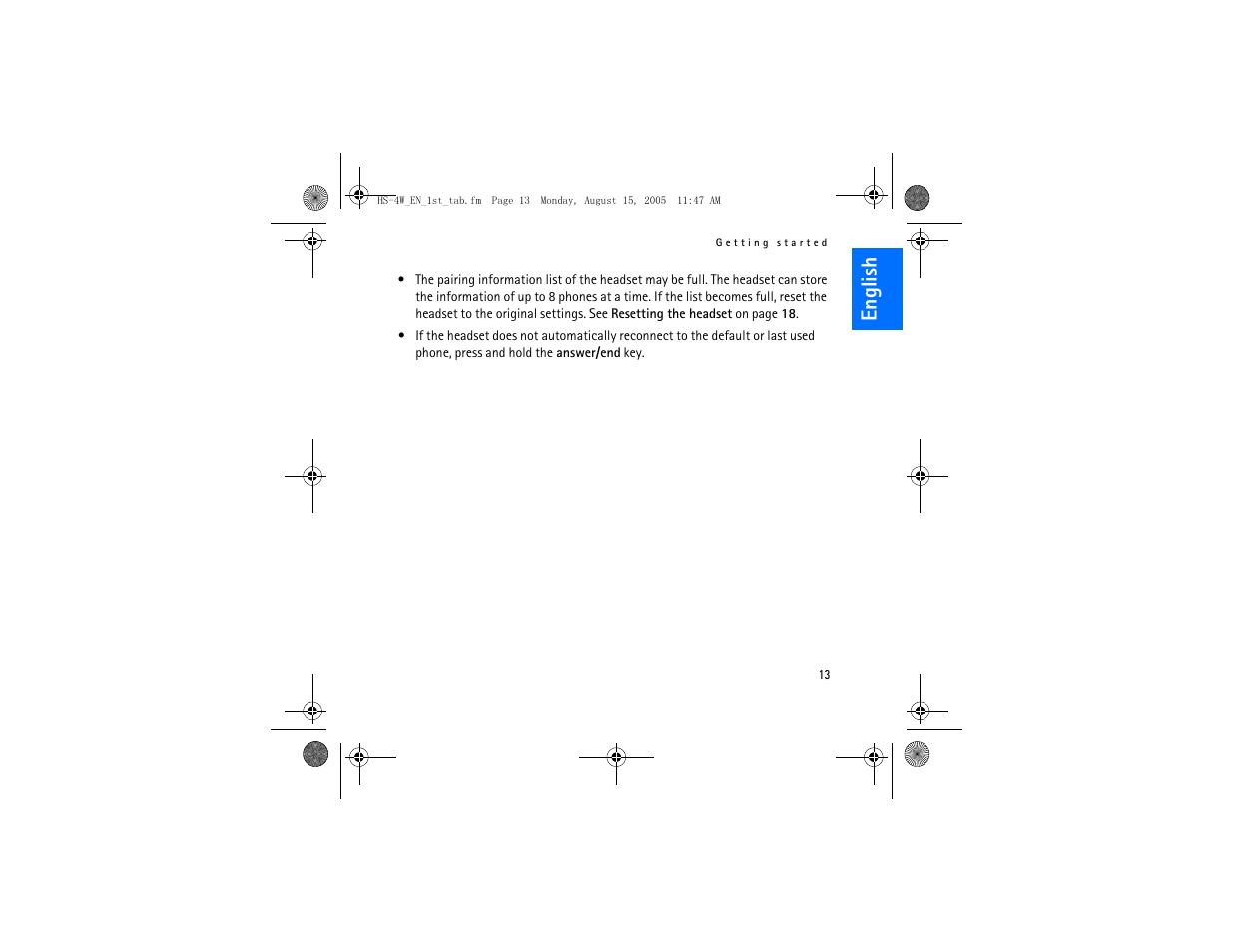 English | Nokia HS 4W User Manual | Page 13 / 110