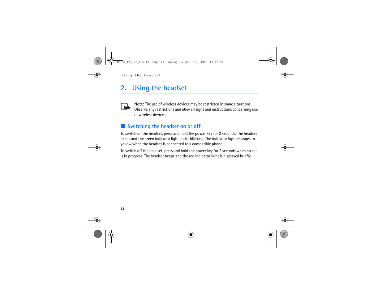 Using the headset | Nokia HS 4W User Manual | Page 14 / 110