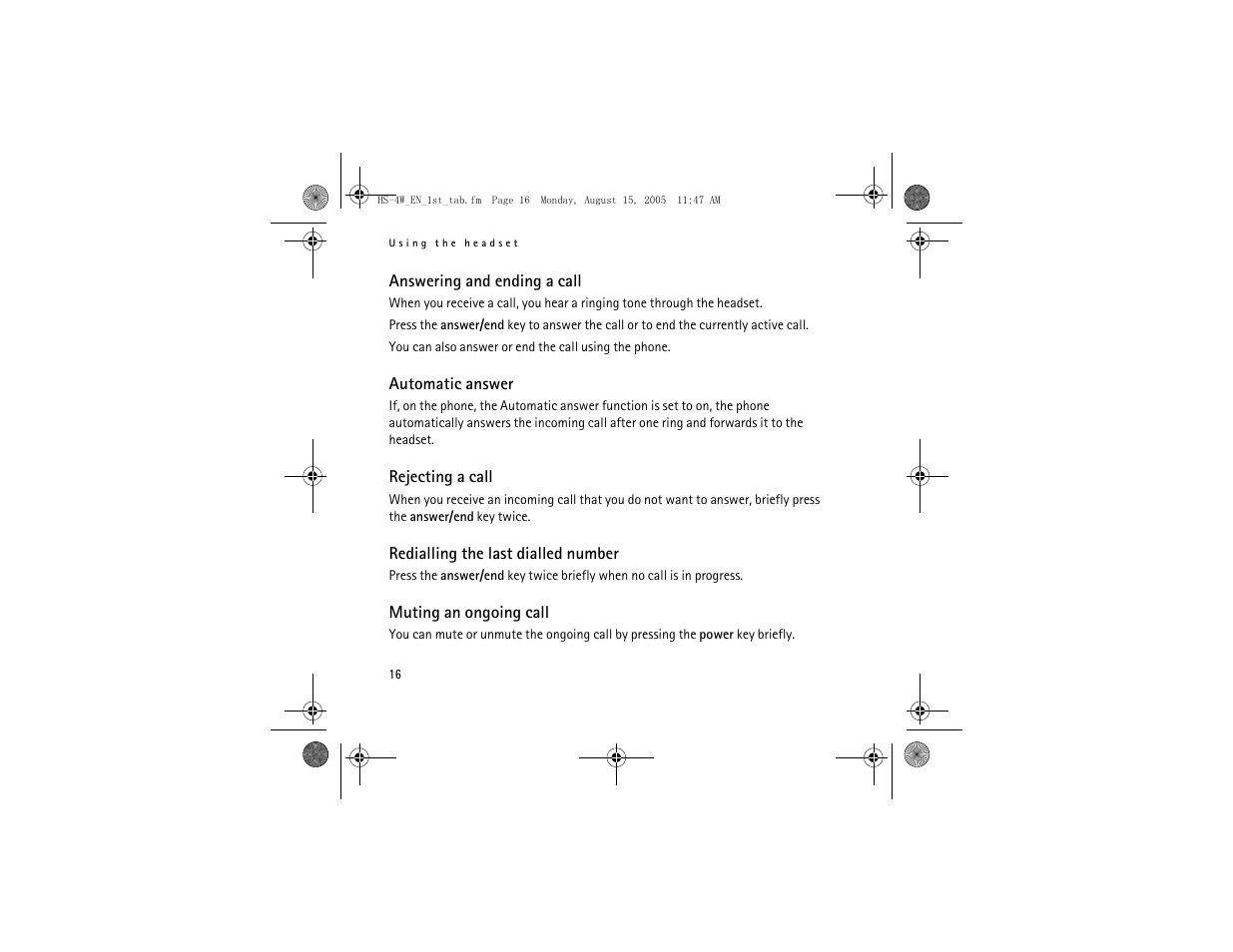 Nokia HS 4W User Manual | Page 16 / 110