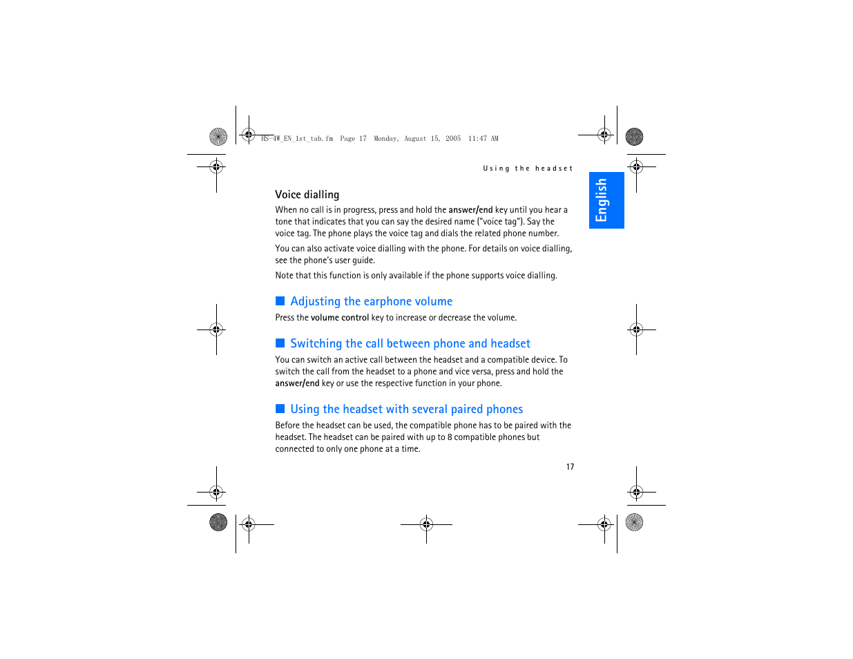 English | Nokia HS 4W User Manual | Page 17 / 110