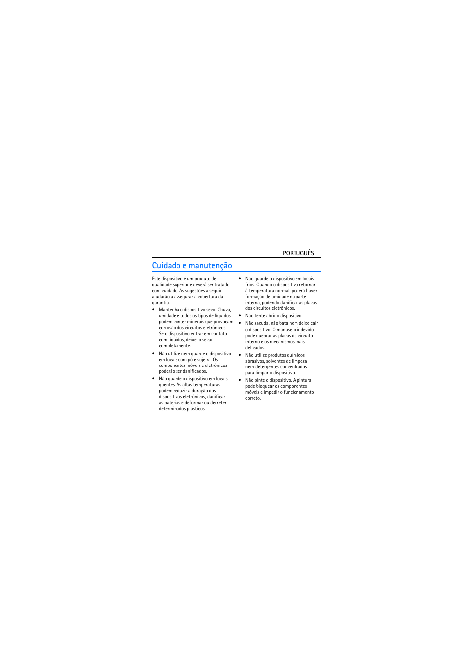 Cuidado e manutenção | Nokia BH-301 User Manual | Page 33 / 46