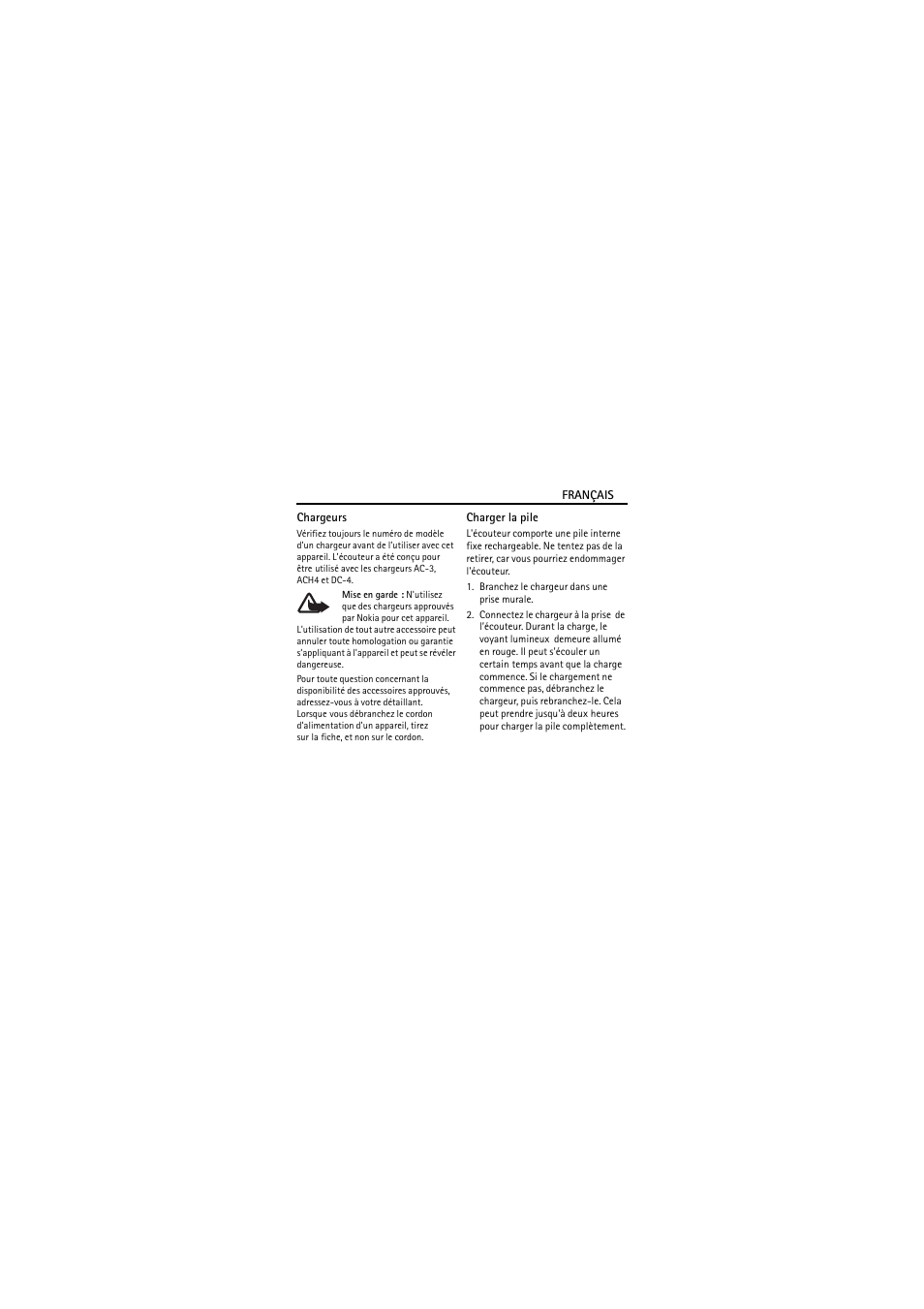 Chargeurs, Charger la pile | Nokia BH-301 User Manual | Page 39 / 46
