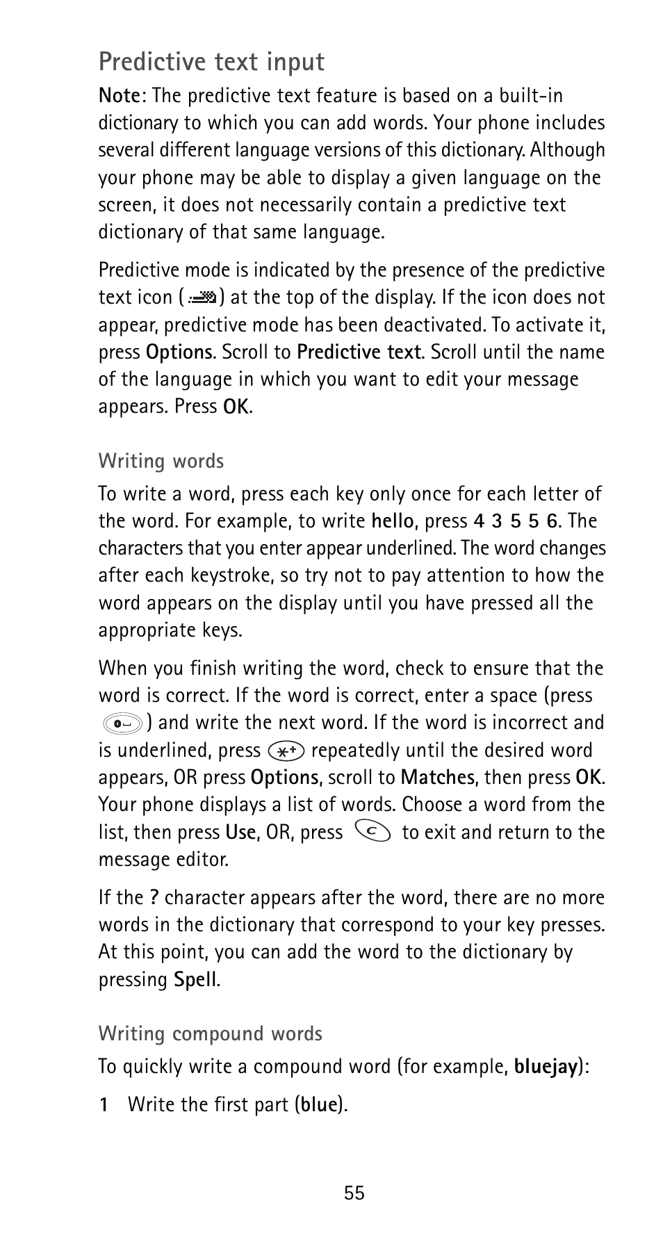 Predictive text input | Nokia 5180i User Manual | Page 62 / 97