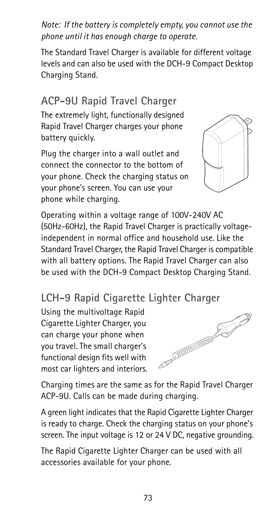 Acp-9u rapid travel charger, Lch-9 rapid cigarette lighter charger | Nokia 5180i User Manual | Page 80 / 97