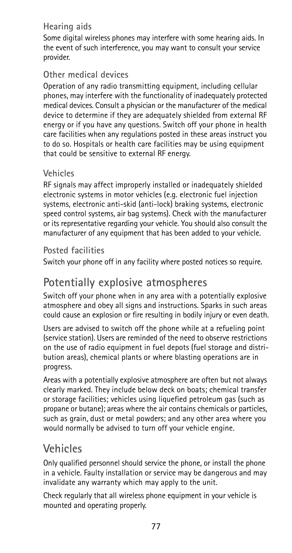 Potentially explosive atmospheres, Vehicles | Nokia 5180i User Manual | Page 84 / 97