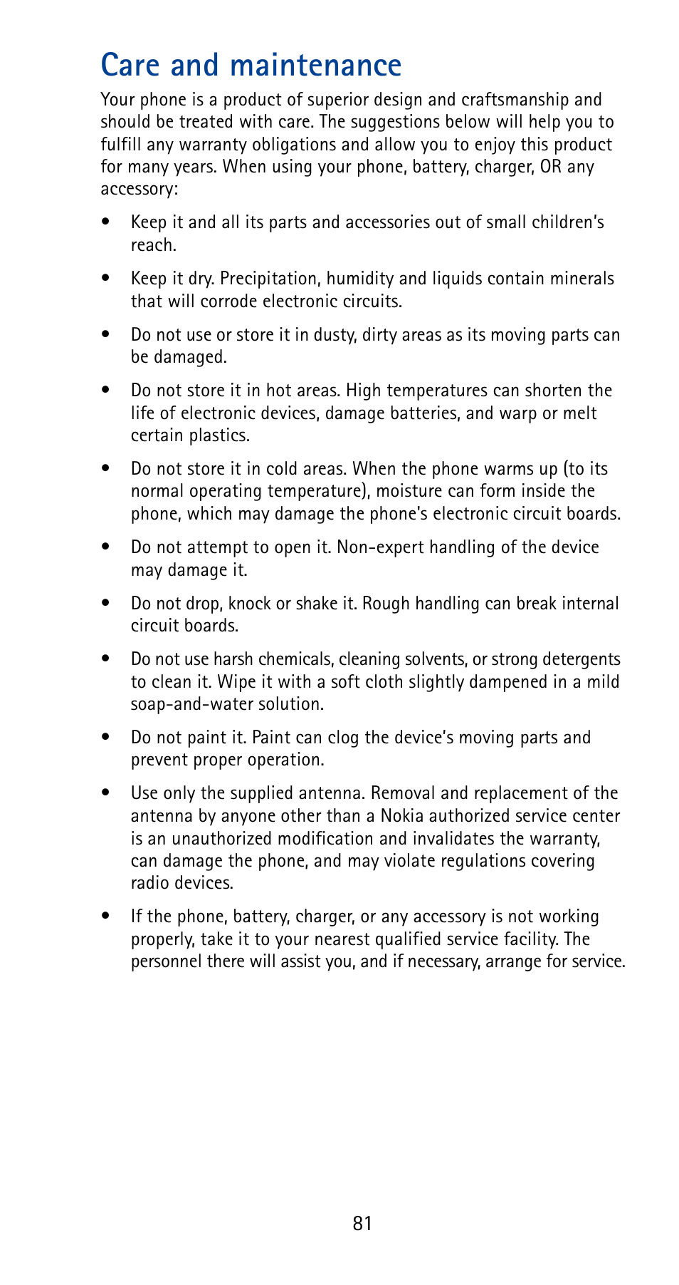 Care and maintenance | Nokia 5180i User Manual | Page 88 / 97