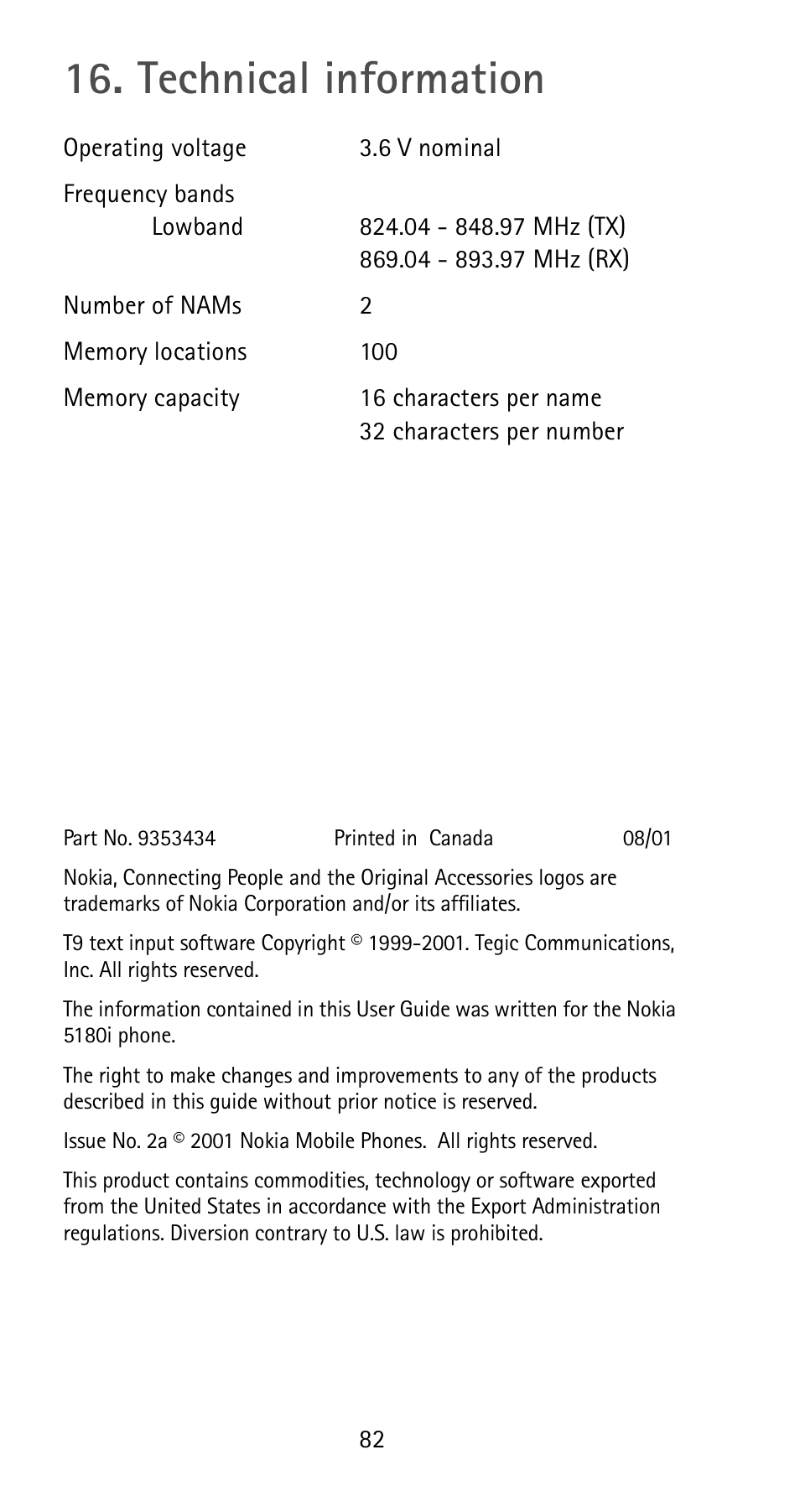 Technical information | Nokia 5180i User Manual | Page 89 / 97