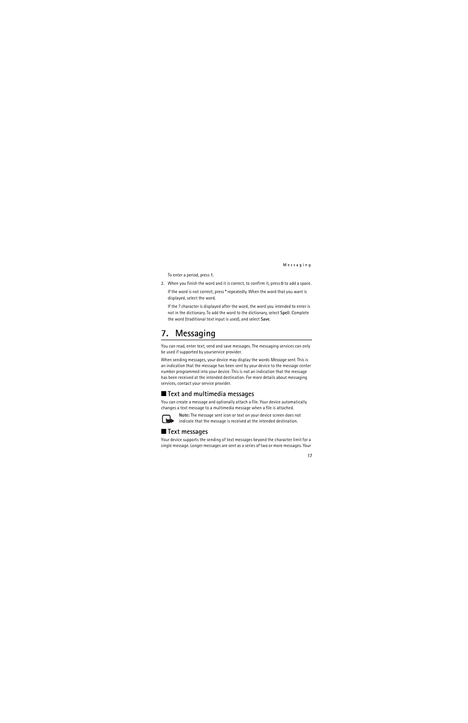 Messaging, Text and multimedia messages, Text messages | Nokia 2320 User Manual | Page 17 / 112