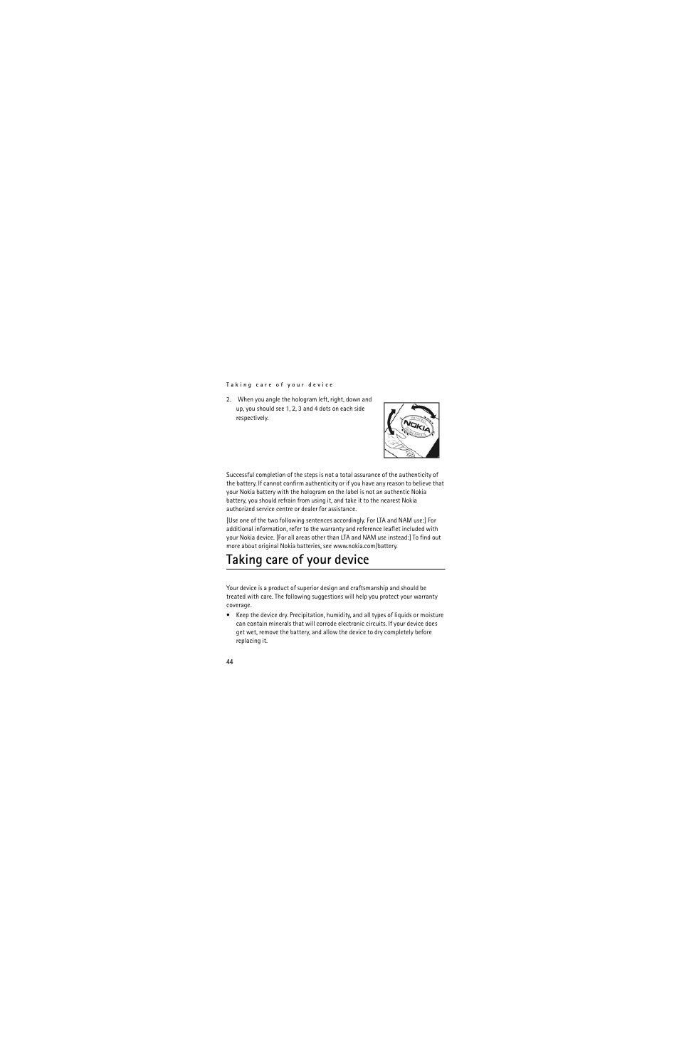 Taking care of your device | Nokia 2320 User Manual | Page 44 / 112