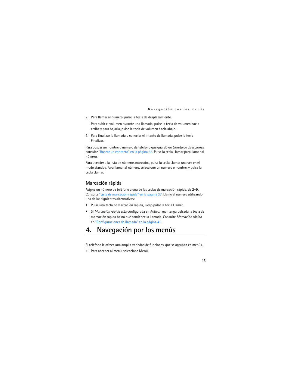 Marcación rápida, Navegación por los menús | Nokia 2320 User Manual | Page 68 / 112