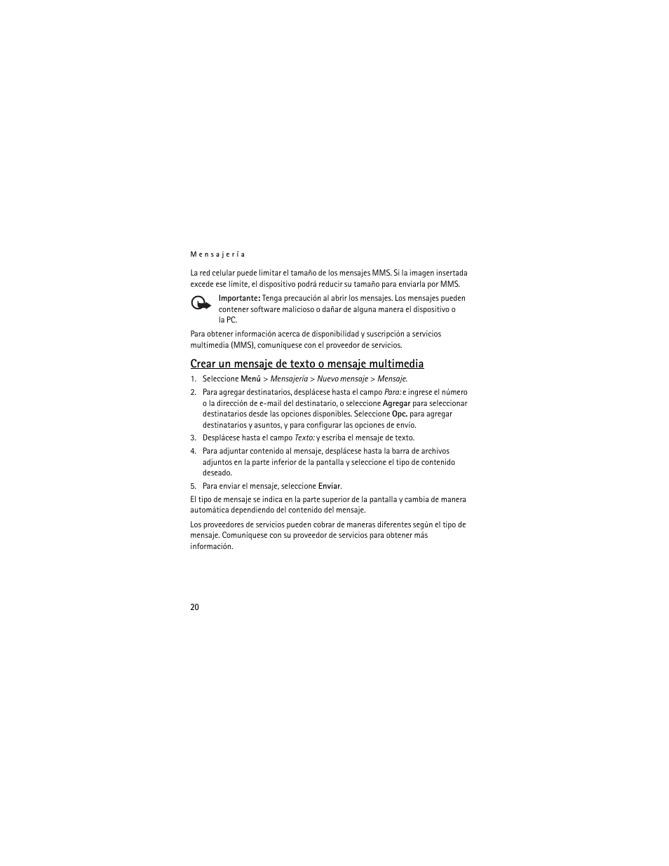 Crear un mensaje de texto o mensaje multimedia | Nokia 2320 User Manual | Page 73 / 112