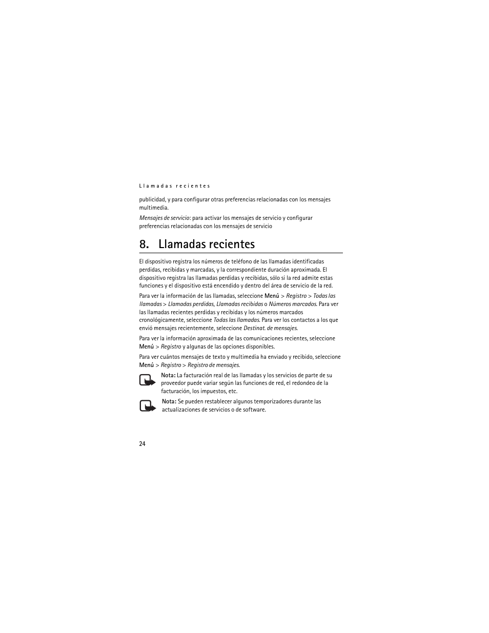 Llamadas recientes | Nokia 2320 User Manual | Page 77 / 112