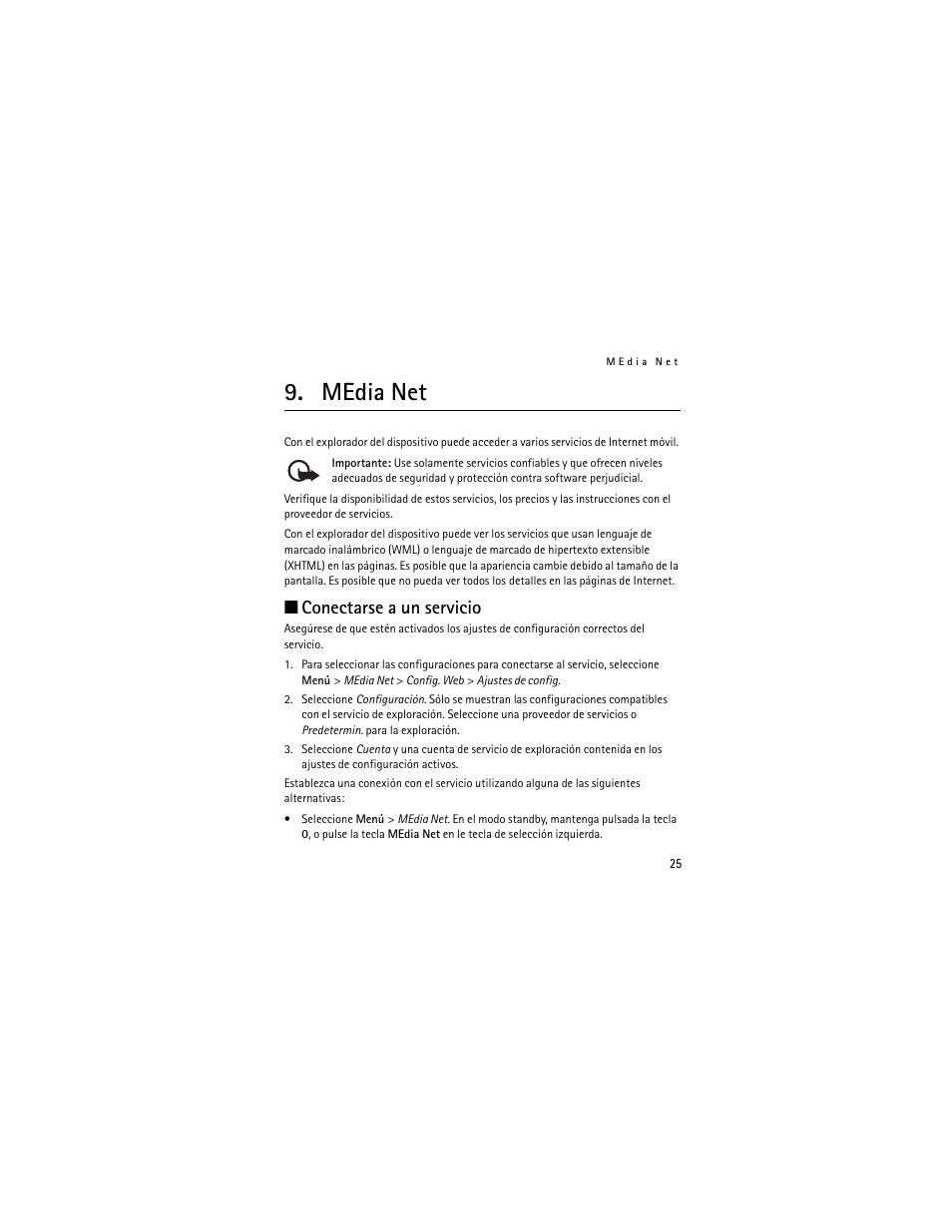 Media net, Conectarse a un servicio | Nokia 2320 User Manual | Page 78 / 112