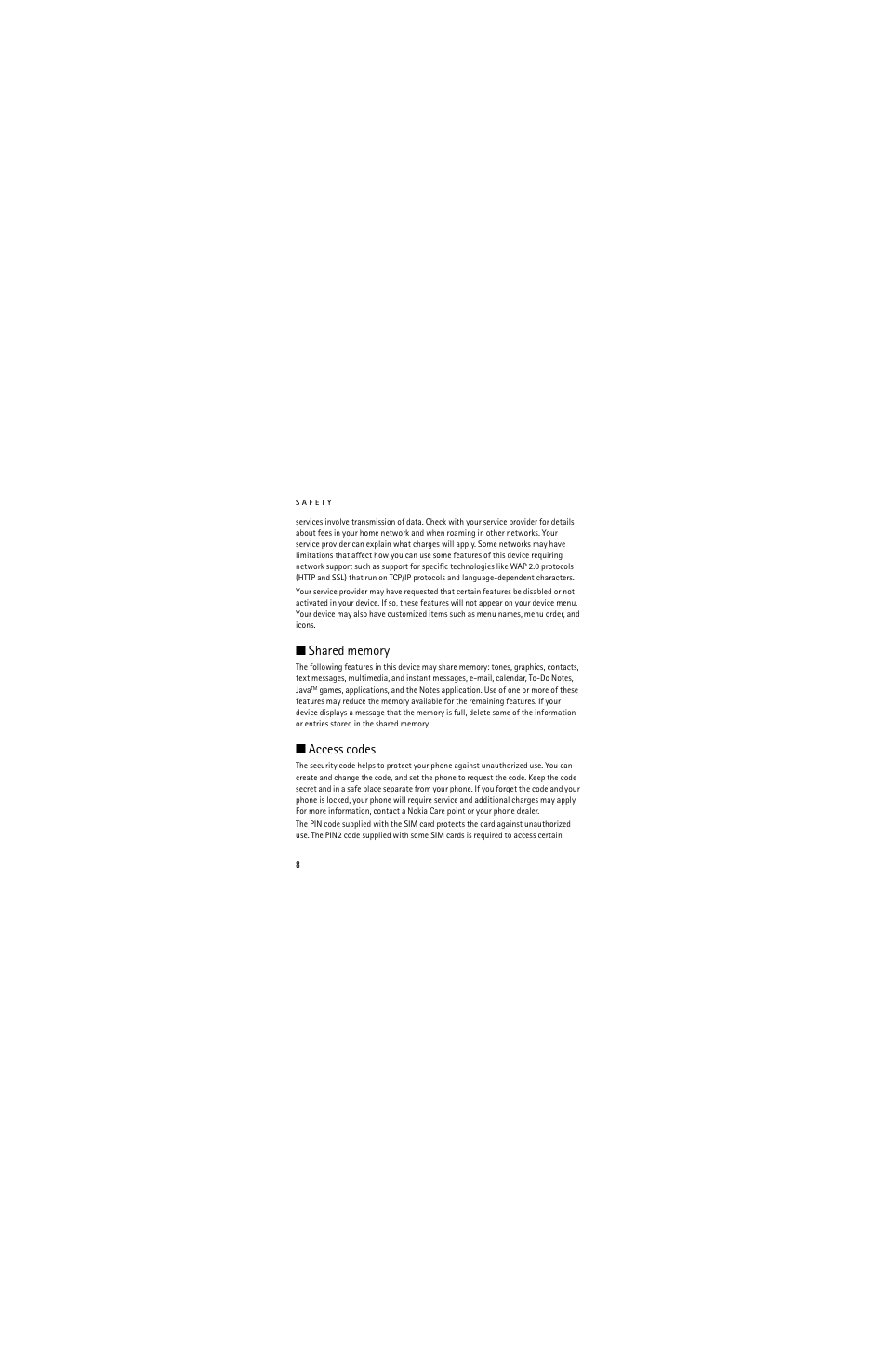 Access codes | Nokia 2320 User Manual | Page 8 / 112