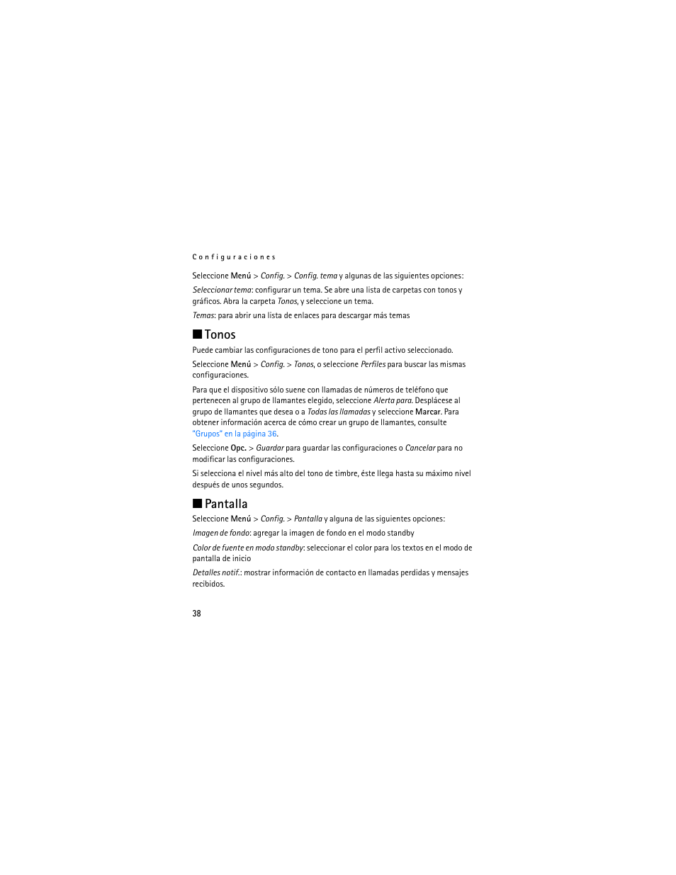 Tonos, Pantalla | Nokia 2320 User Manual | Page 91 / 112