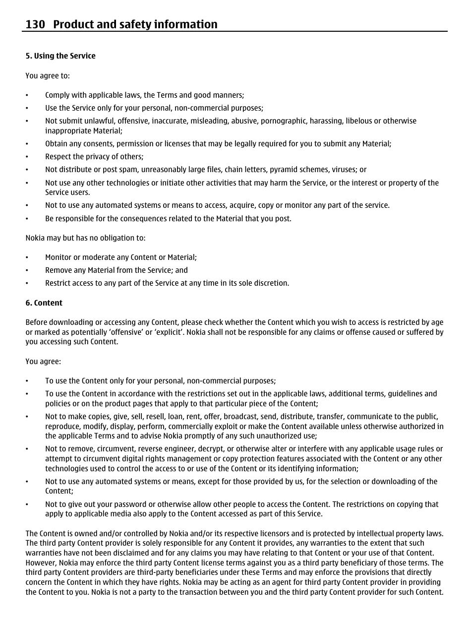 130 product and safety information | Nokia N8-00 User Manual | Page 130 / 145