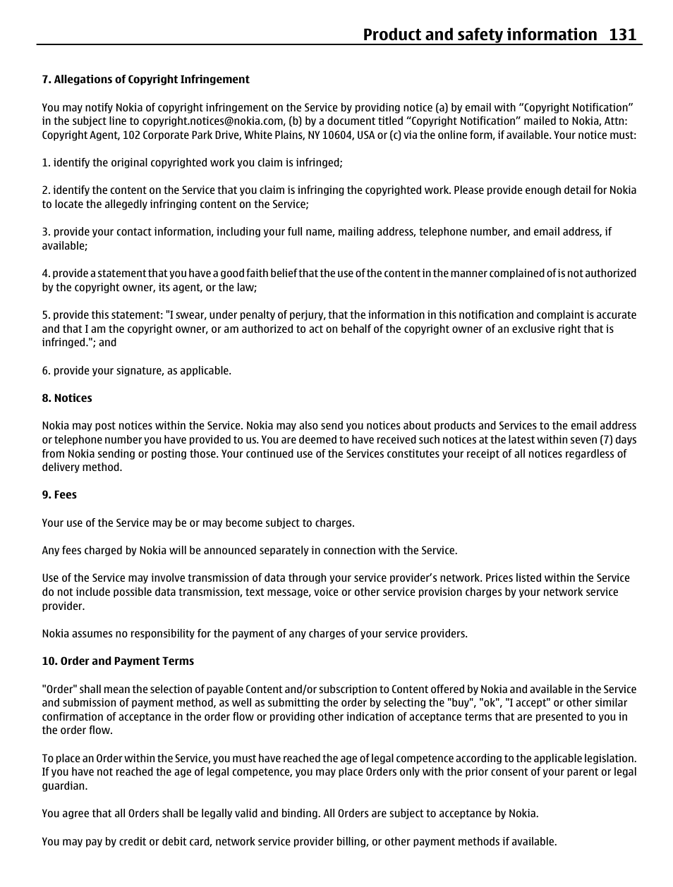Product and safety information 131 | Nokia N8-00 User Manual | Page 131 / 145