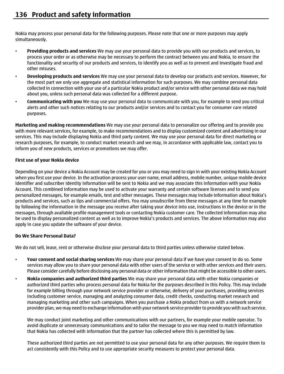 136 product and safety information | Nokia N8-00 User Manual | Page 136 / 145