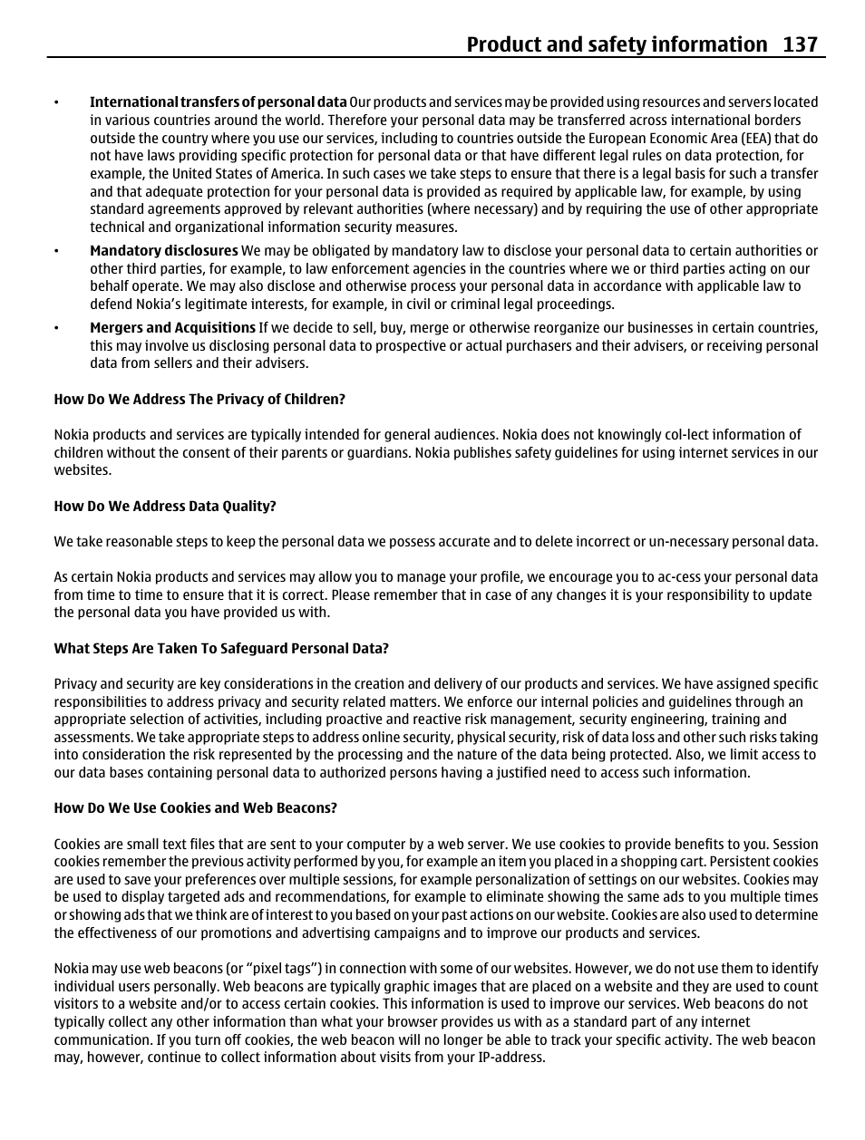 Product and safety information 137 | Nokia N8-00 User Manual | Page 137 / 145