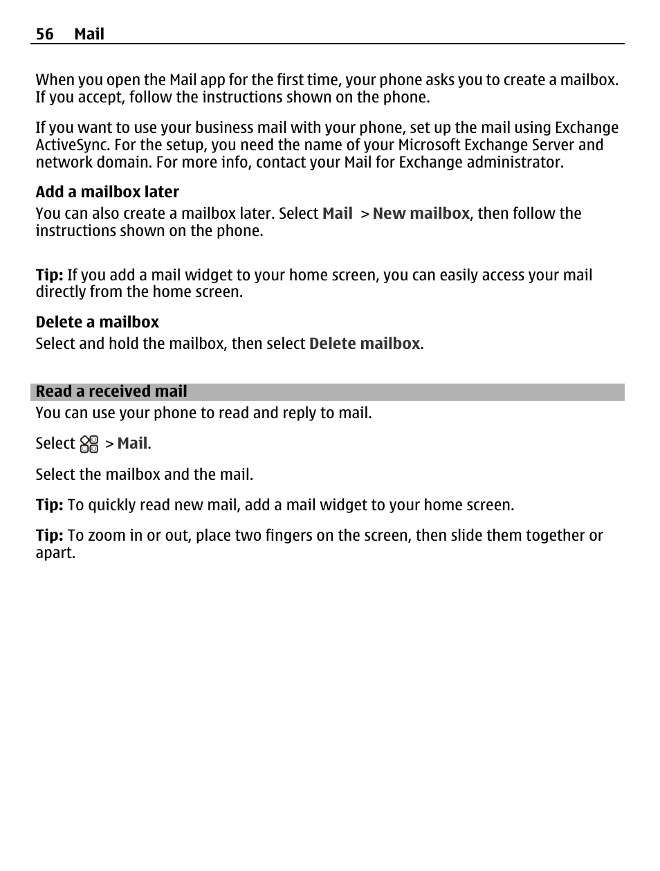 Read a received mail | Nokia N8-00 User Manual | Page 56 / 145