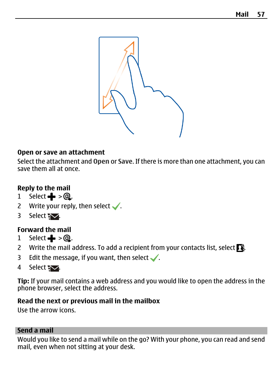 Send a mail | Nokia N8-00 User Manual | Page 57 / 145