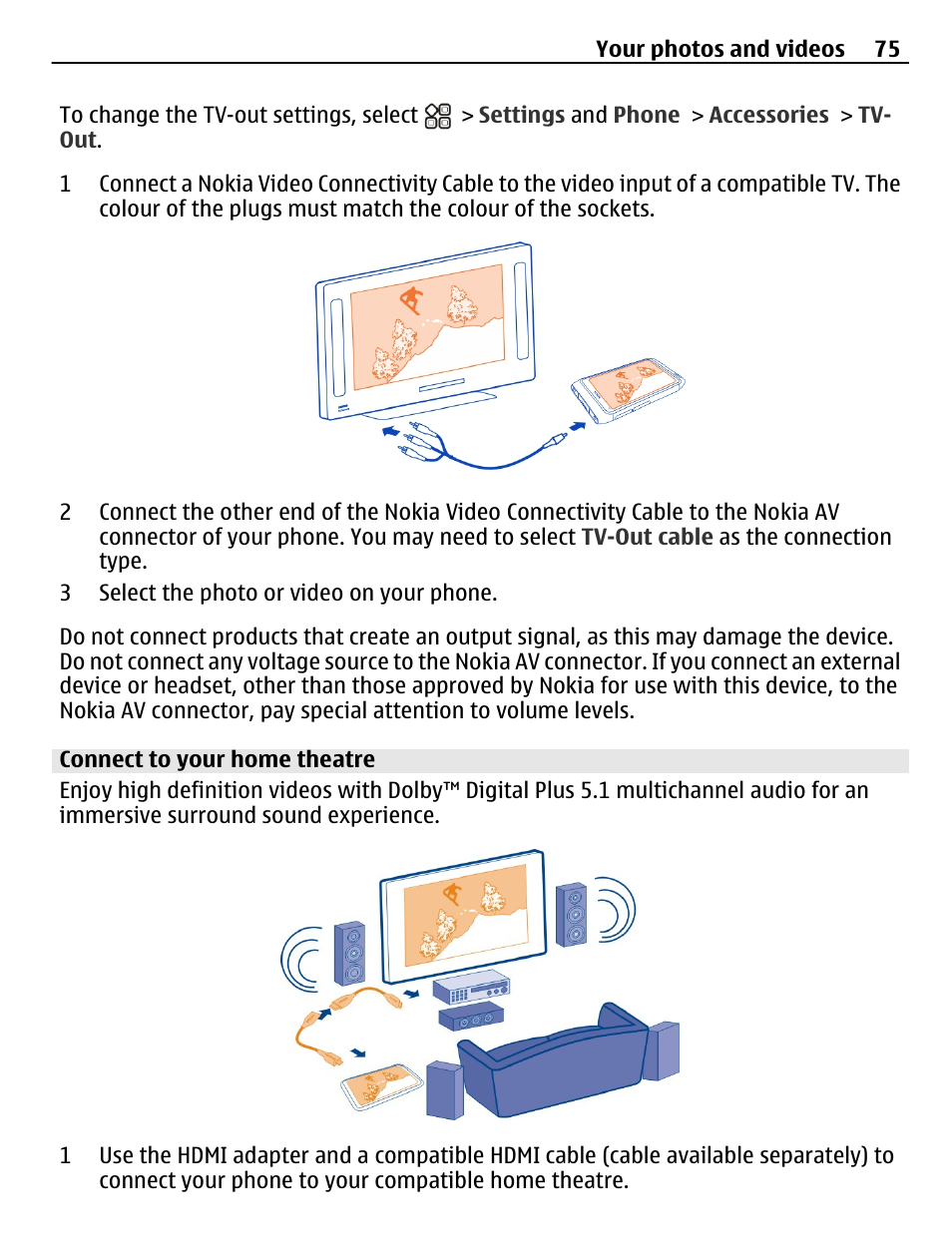 Connect to your home theatre | Nokia N8-00 User Manual | Page 75 / 145