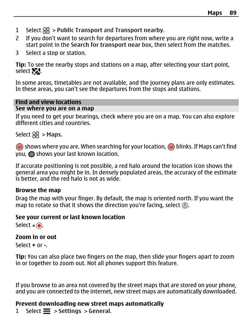 Find and view locations, See where you are on a map | Nokia N8-00 User Manual | Page 89 / 145