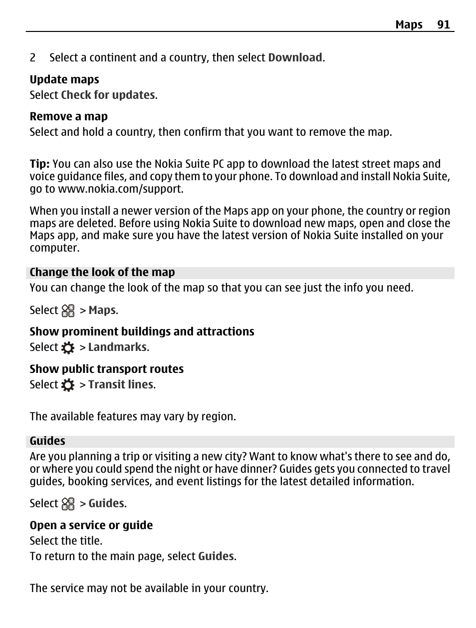 Change the look of the map, Guides | Nokia N8-00 User Manual | Page 91 / 145