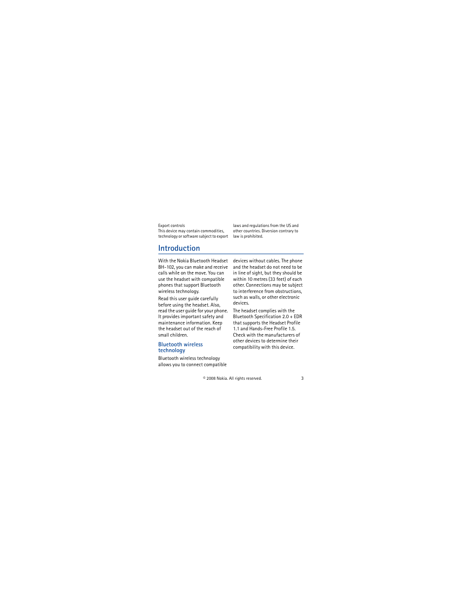 Introduction, Bluetooth wireless technology | Nokia BH-102 User Manual | Page 3 / 9