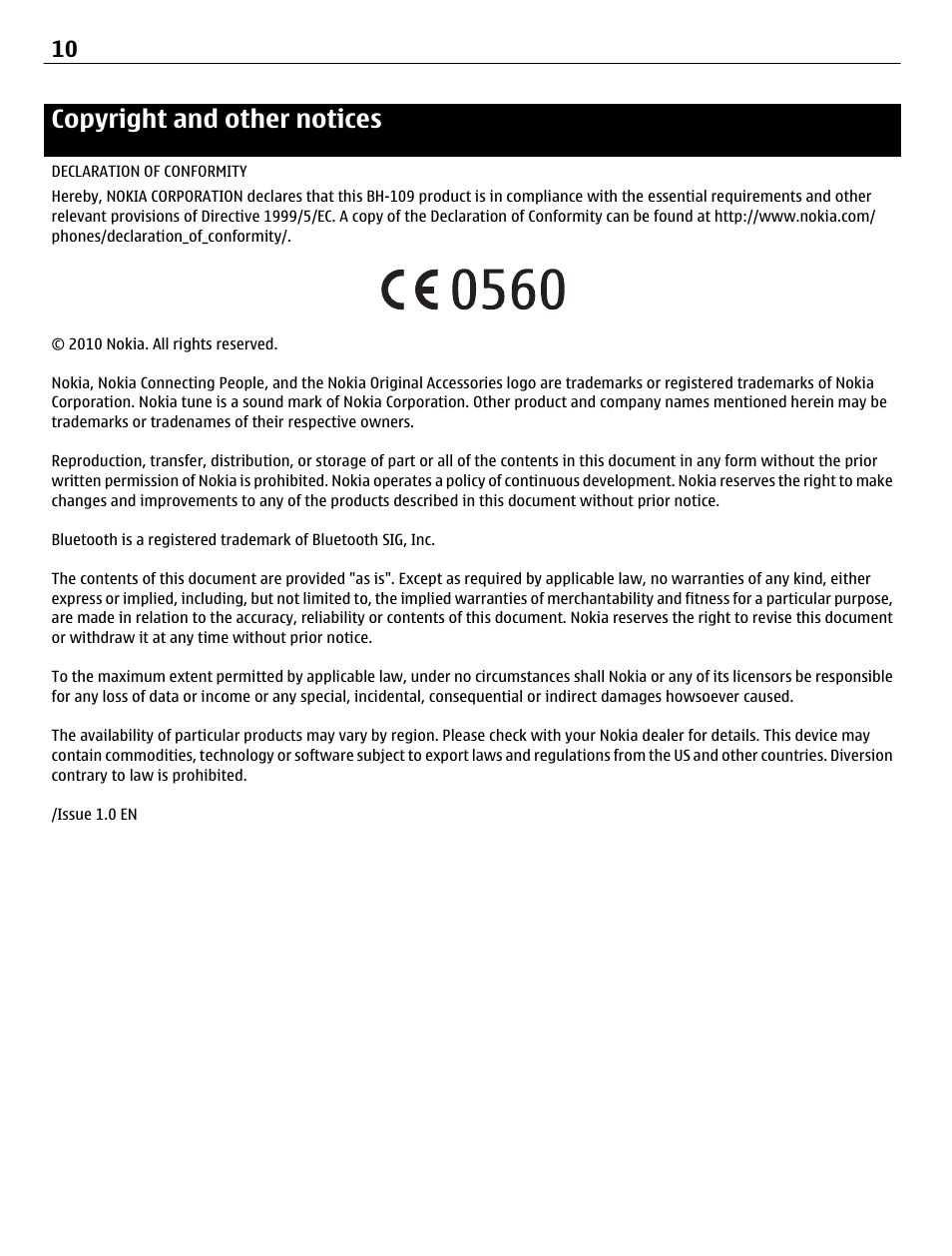 Copyright and other notices | Nokia BH-109 User Manual | Page 10 / 10