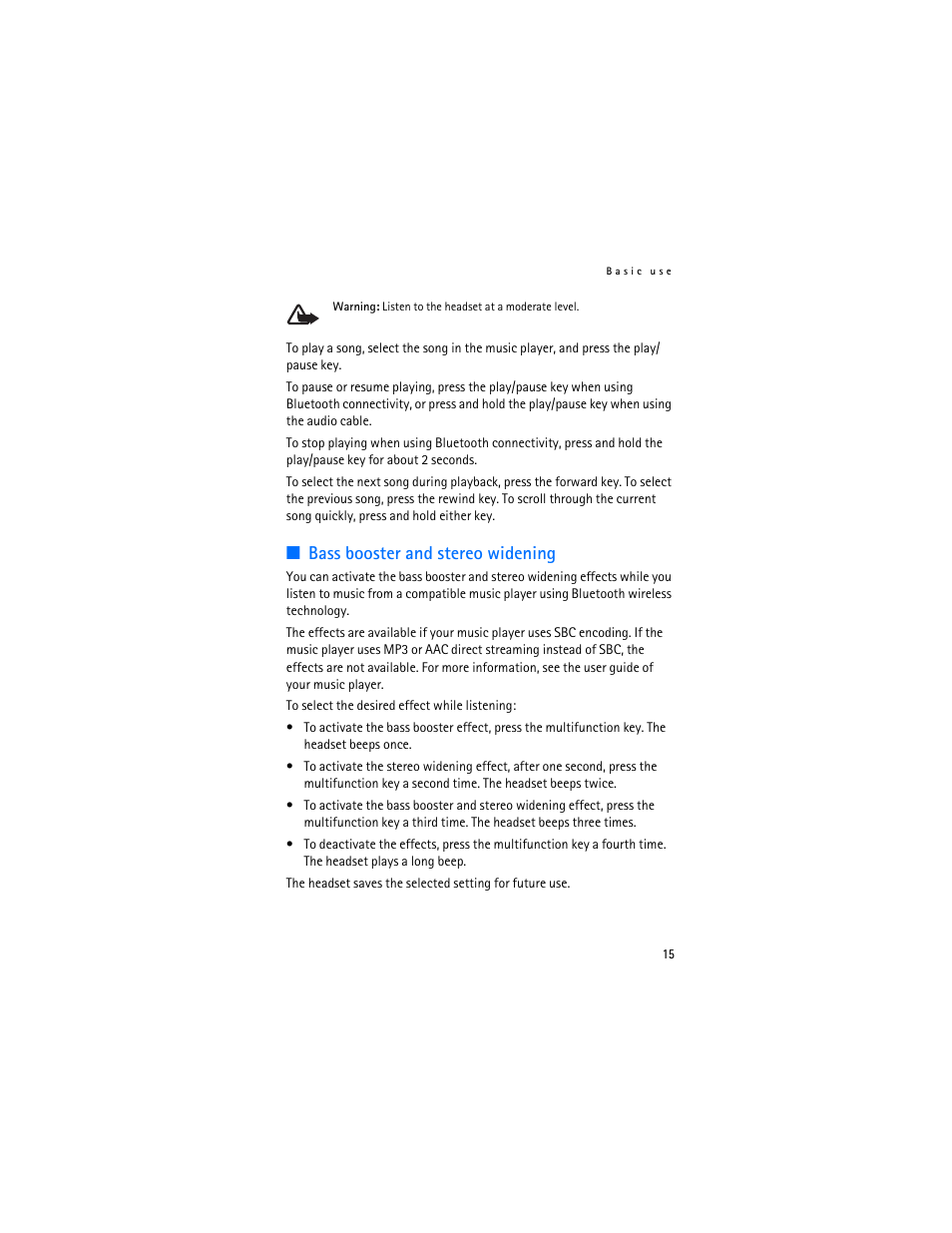 Bass booster and stereo widening | Nokia BH-905I User Manual | Page 15 / 19