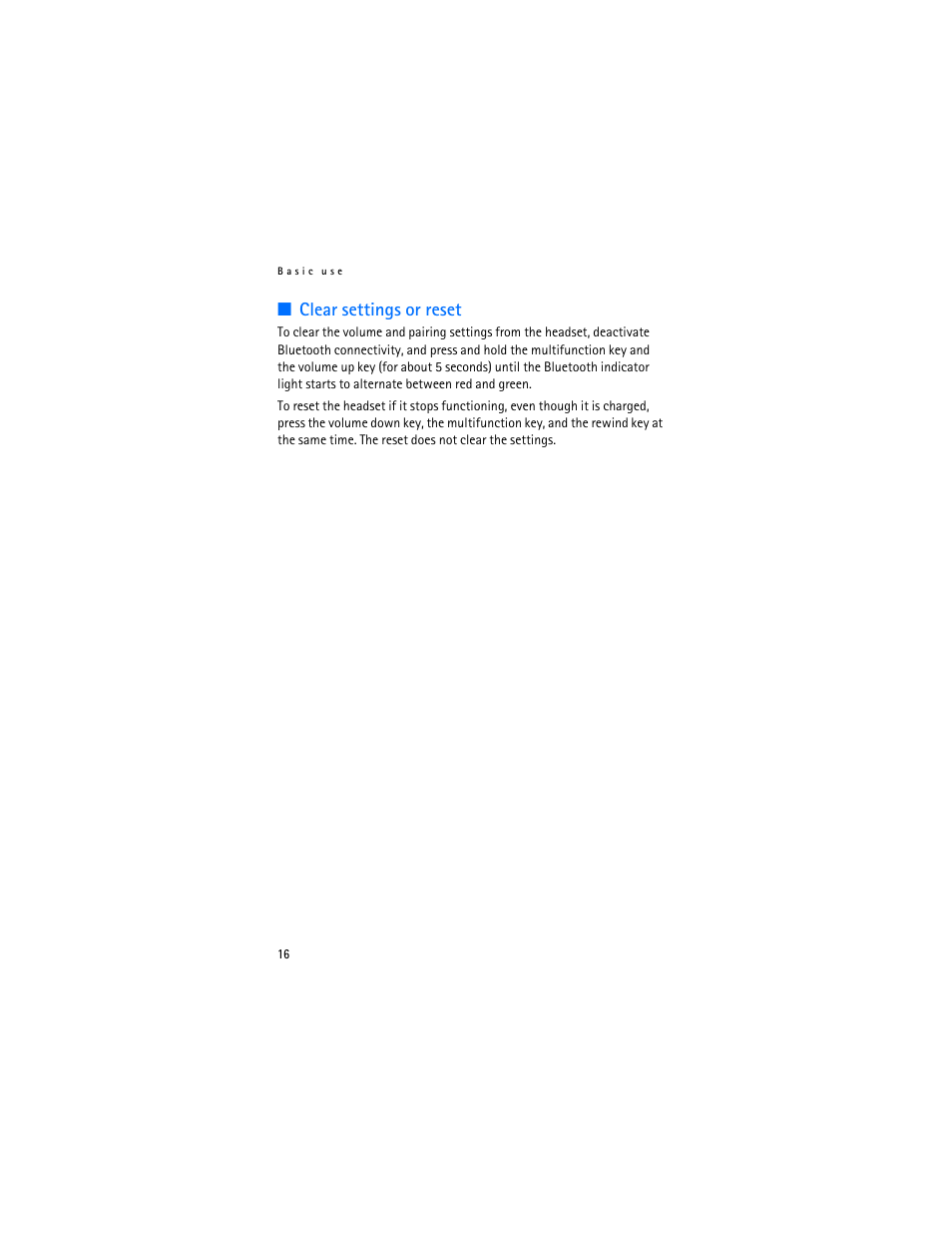Clear settings or reset | Nokia BH-905I User Manual | Page 16 / 19