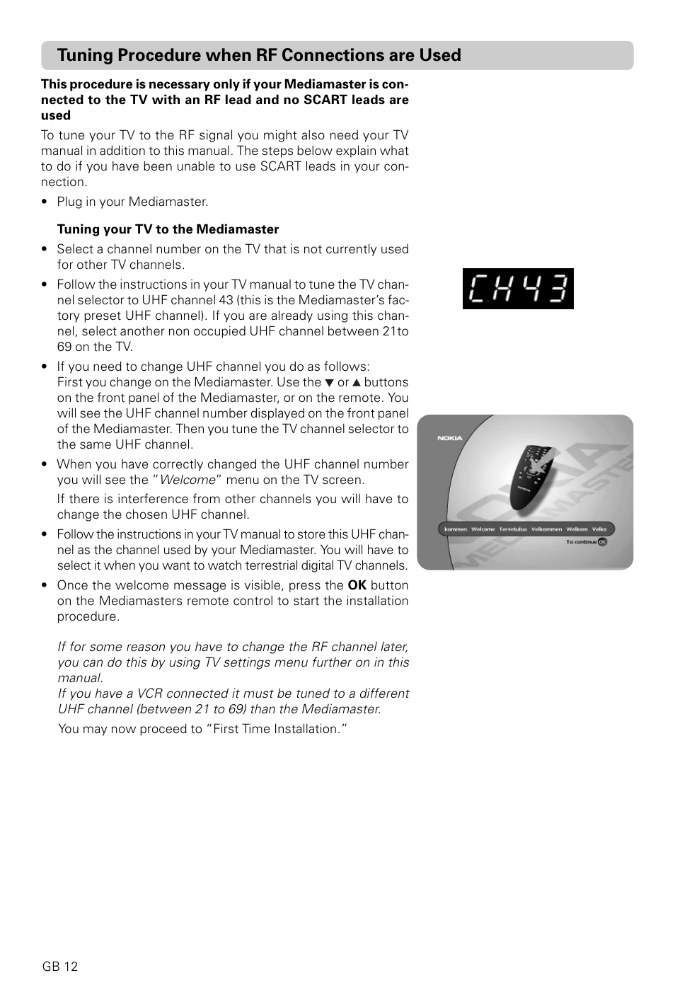 Tuning procedure when rf connections are used | Nokia 9820 T User Manual | Page 11 / 33