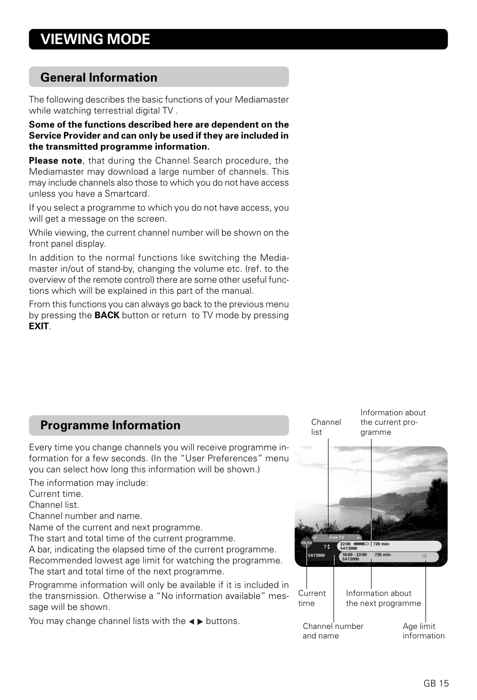 Viewing mode, General information, Programme information | Nokia 9820 T User Manual | Page 14 / 33