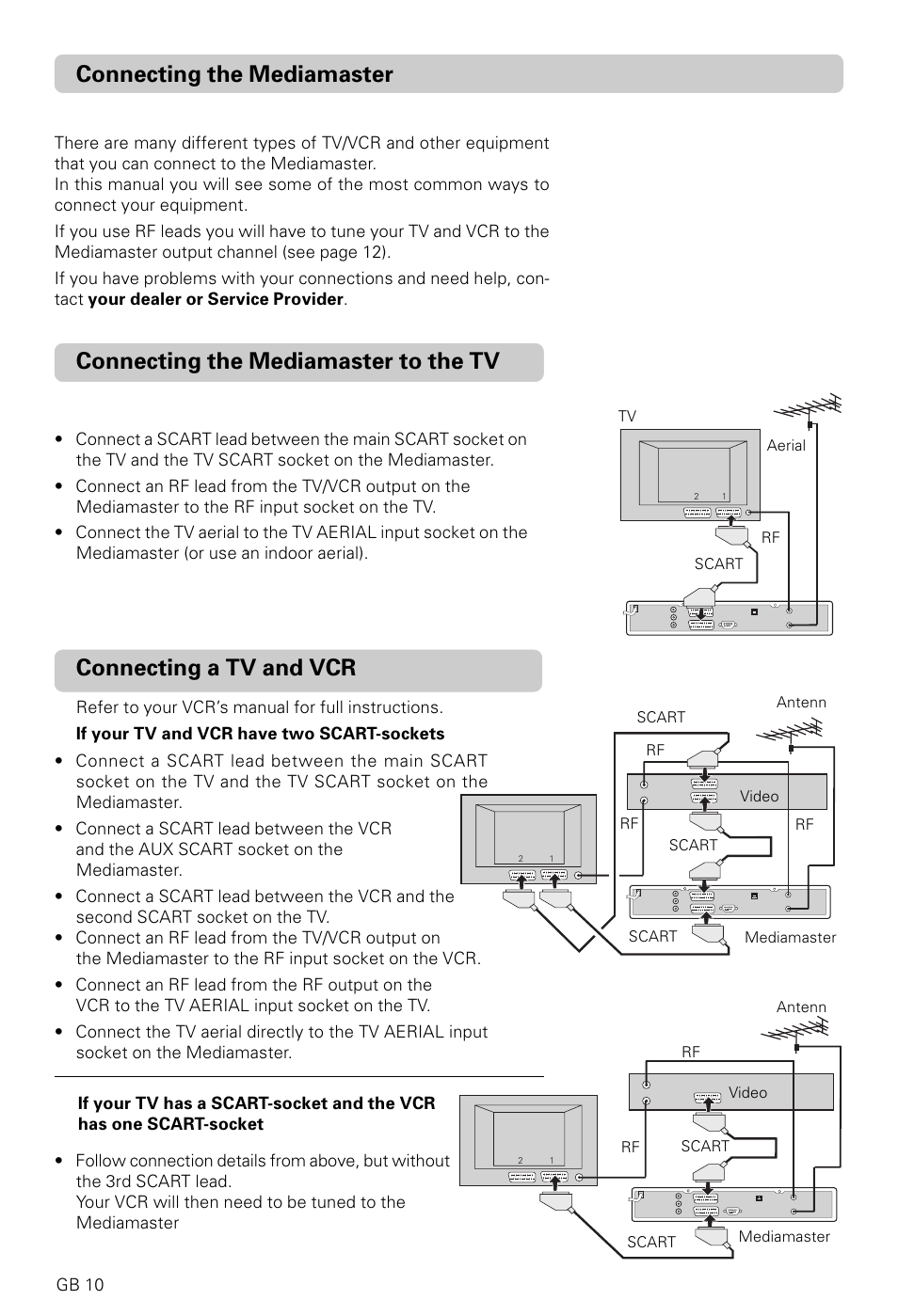 Connecting the mediamaster to the tv, Connecting the mediamaster connecting a tv and vcr | Nokia 9820 T User Manual | Page 9 / 33