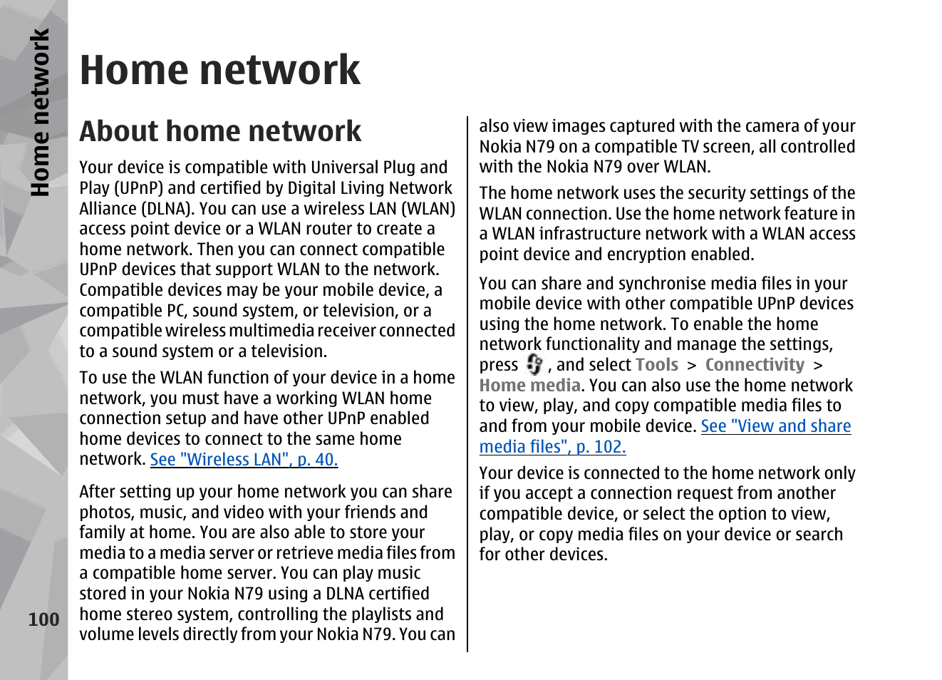 Home network, About home network | Nokia 002F4W8 User Manual | Page 100 / 195
