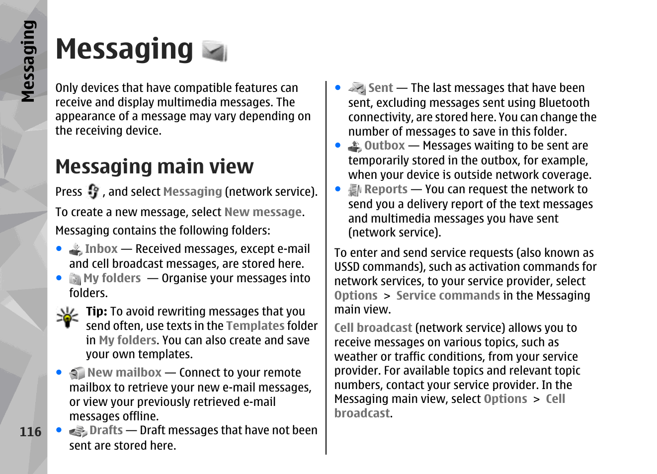 Messaging, Messaging main view | Nokia 002F4W8 User Manual | Page 116 / 195