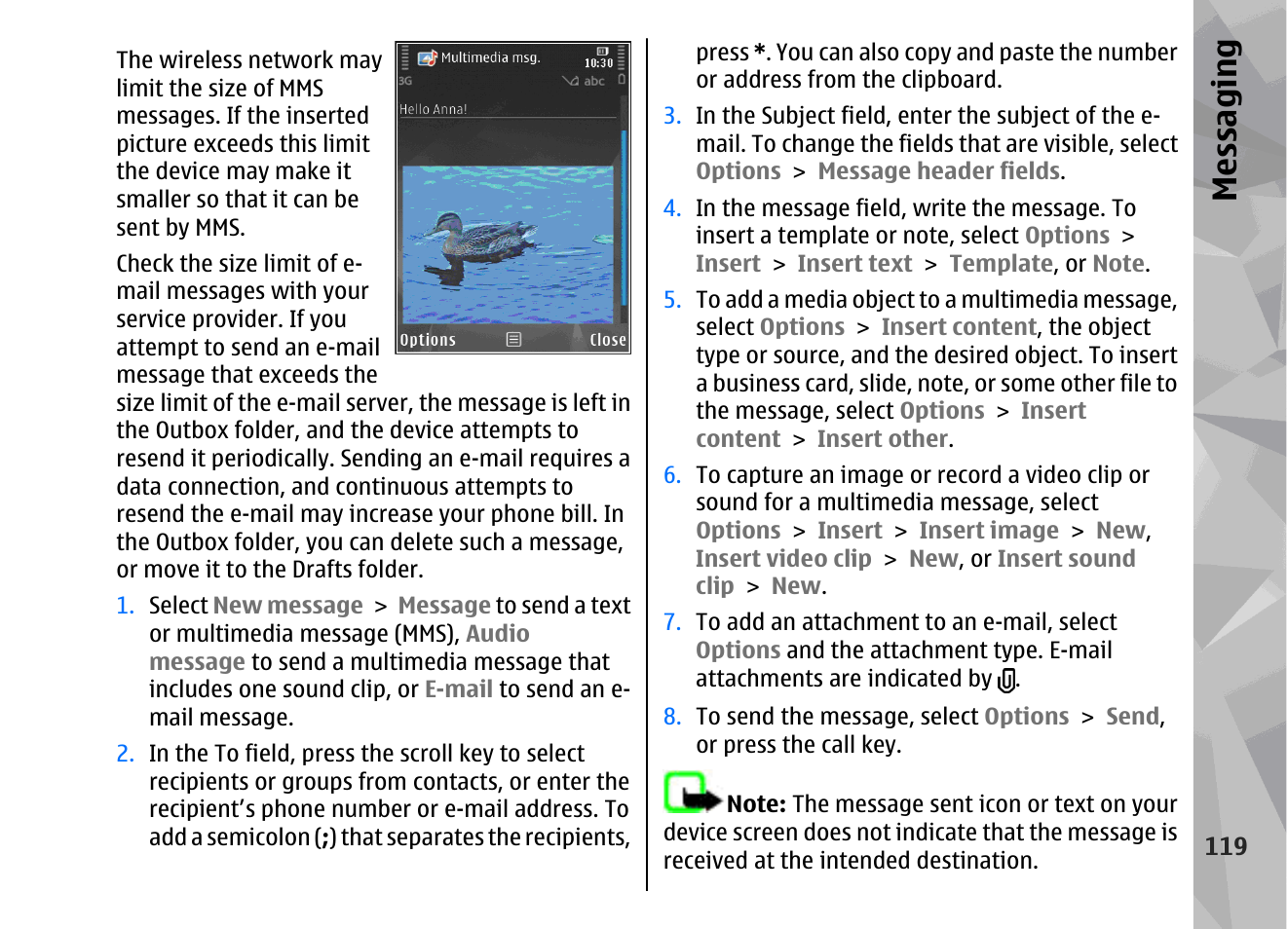 Messaging | Nokia 002F4W8 User Manual | Page 119 / 195